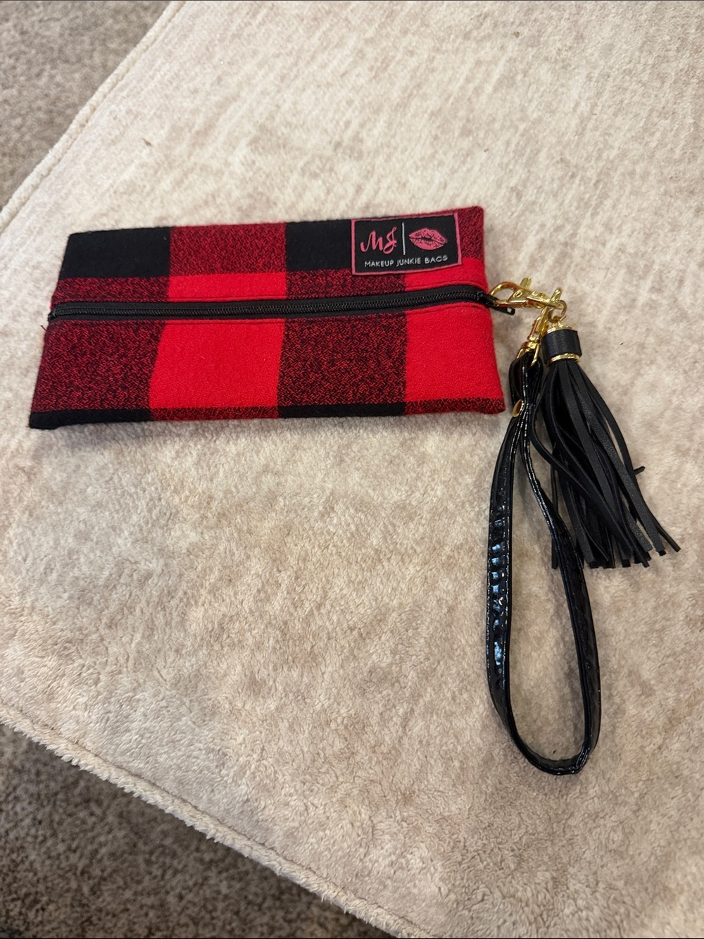 BN Makeup Junkie Red Plaid Wristlet Pouch